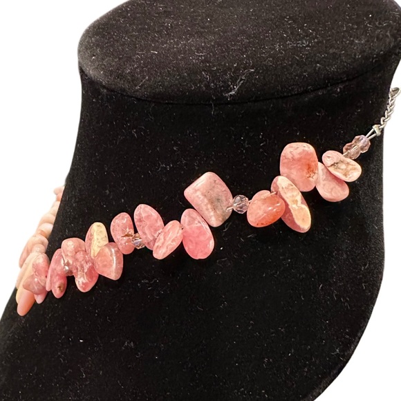 PINK OPAL PERUVIAN NUGGET’S TUMBLED AND CRYSTALS Delicate Pink Necklace 8 1/2” - Picture 5 of 10